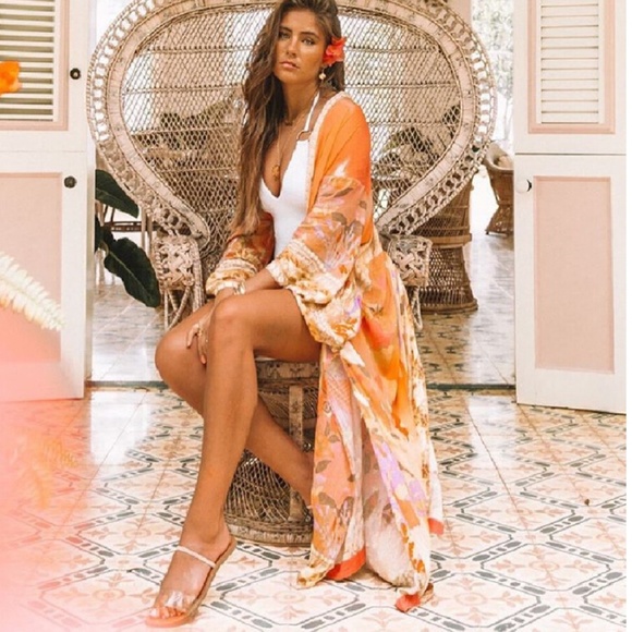 Mermaid dreams boho Floral print Kimono cover up - Picture 2 of 13